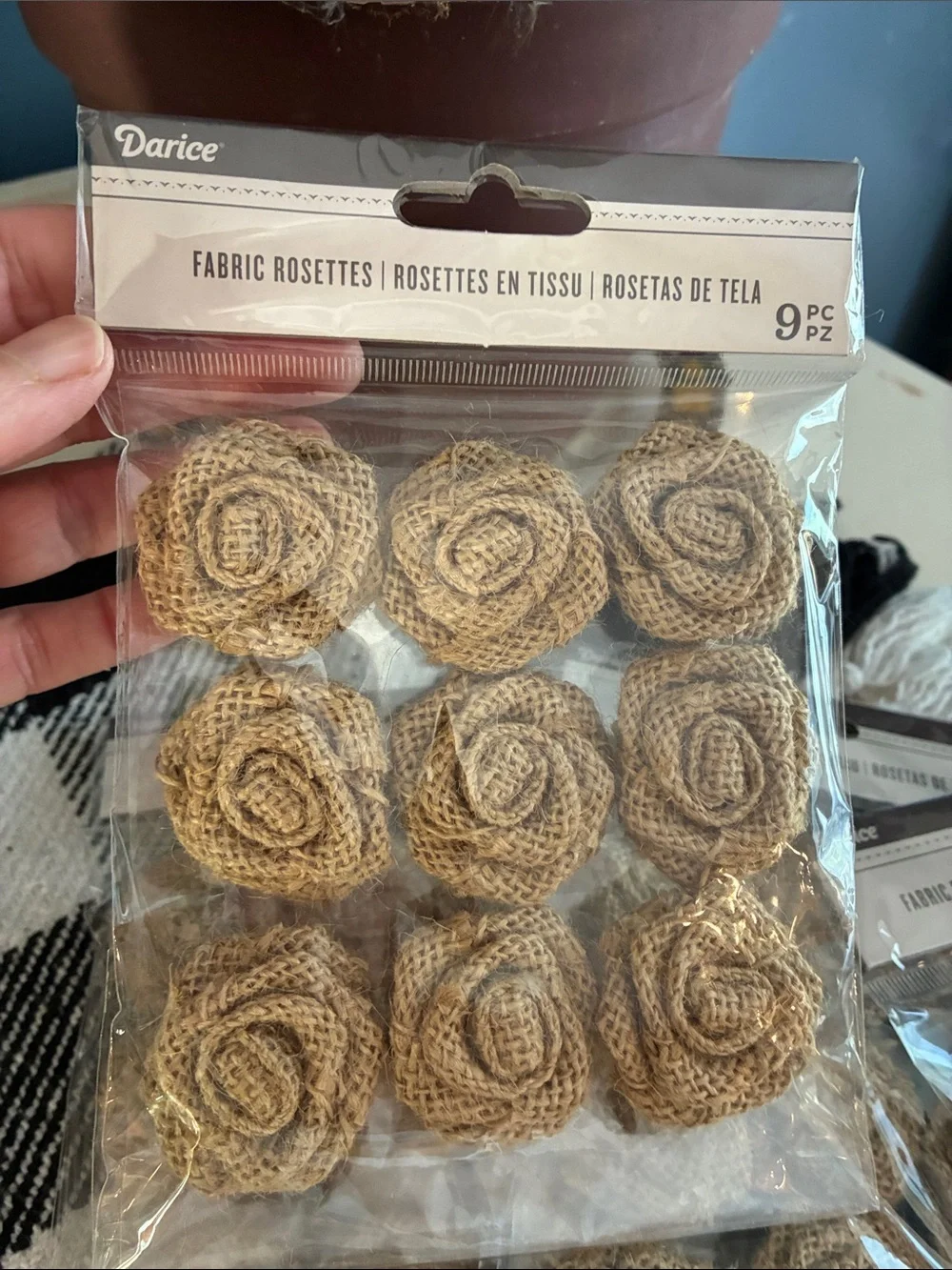 NWOT Darice Burlap Rose Accents in Natural Tan. Set of 4 packs.